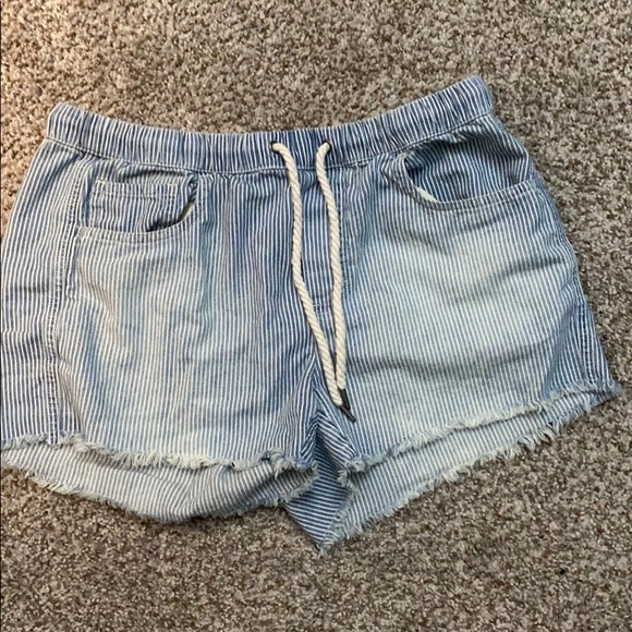 Aerie Chambray Striped Denim Drawstring Shorts - Picture 2 of 3